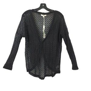 Ya Los Angeles Crochet Cardigan Womens Size S Open Front Hook Closure Black NEW